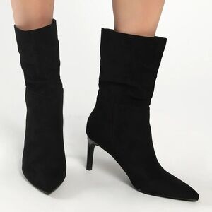 Women’s Shoes | Black Suede Mid-Calf Pointed-Toe Boots